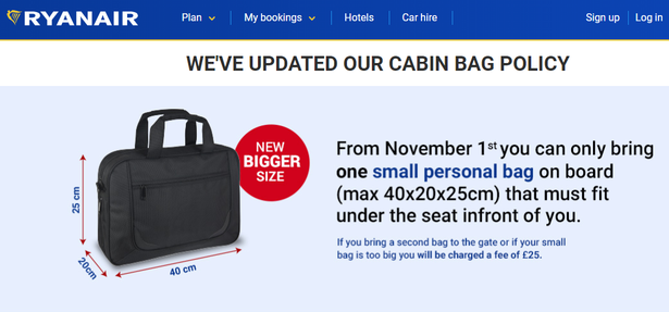 Ryanair Change in Bag Policy