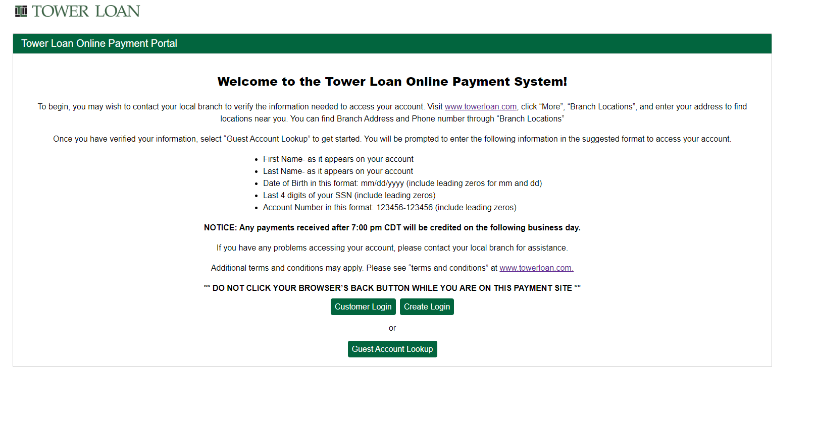 Tower Loan Com Payment Online