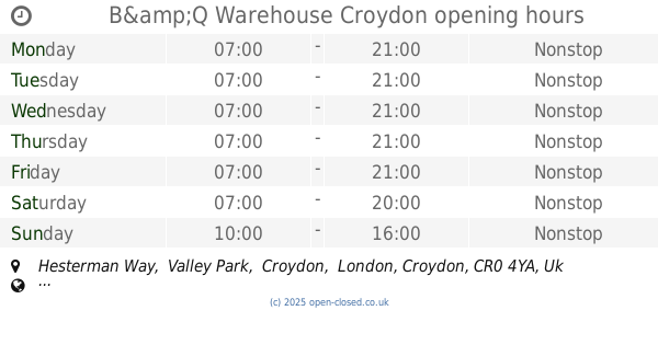 B and Q Croydon Opening Hours