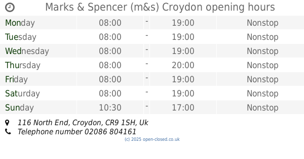 Marks and Spencer Croydon Opening Hours
