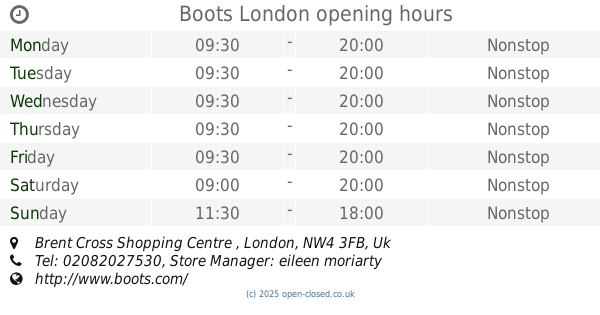 Opening Time Brent Cross Shopping Centre