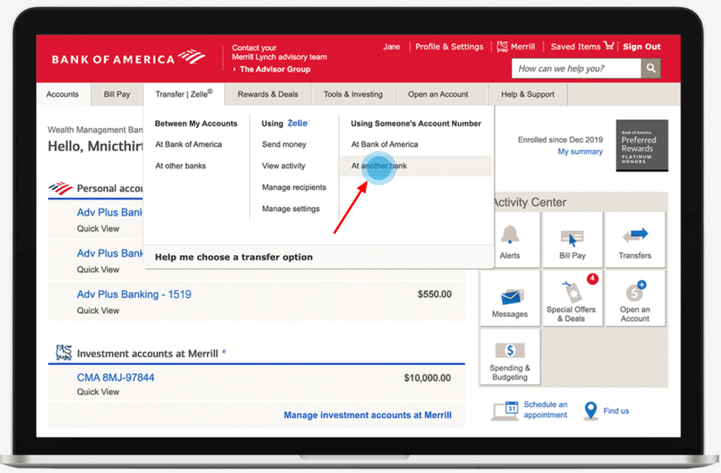 Bank of America Transfers