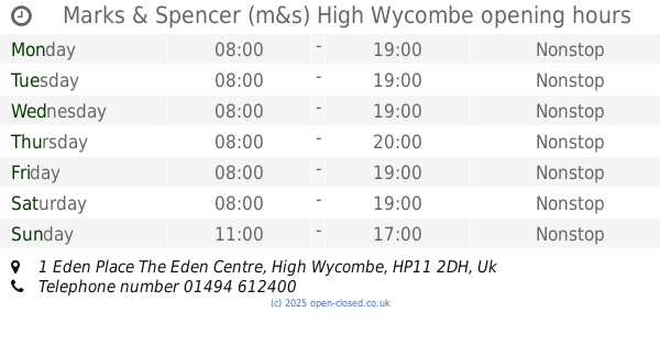 Marks and Spencer Opening Times High Wycombe