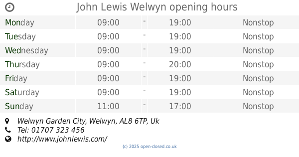 Opening Times John Lewis Welwyn Garden City