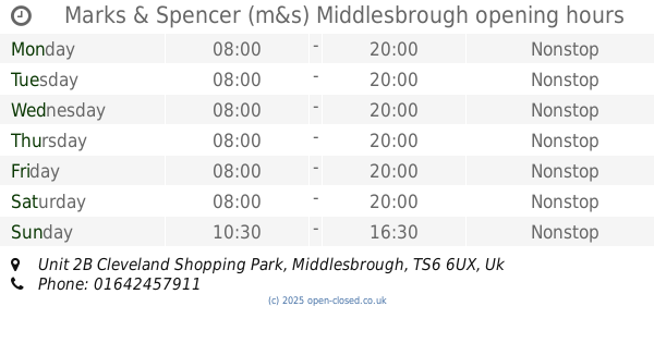 Marks and Spencer Teesside Park Opening Times