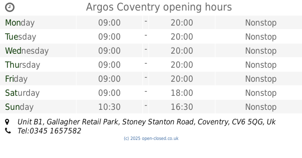 Gallagher Retail Park Coventry Opening Times