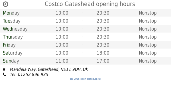 Costco Gateshead Petrol Station Opening Hours