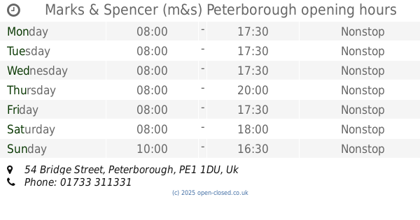 Marks and Spencer Peterborough Opening Times