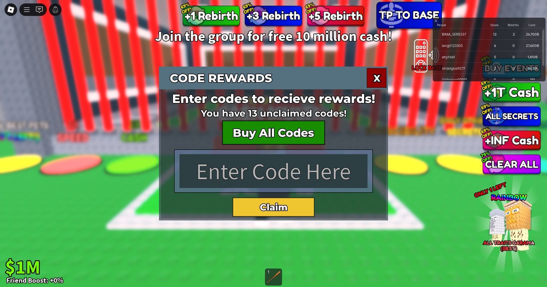 Codes in Steal the Brainrot Roblox