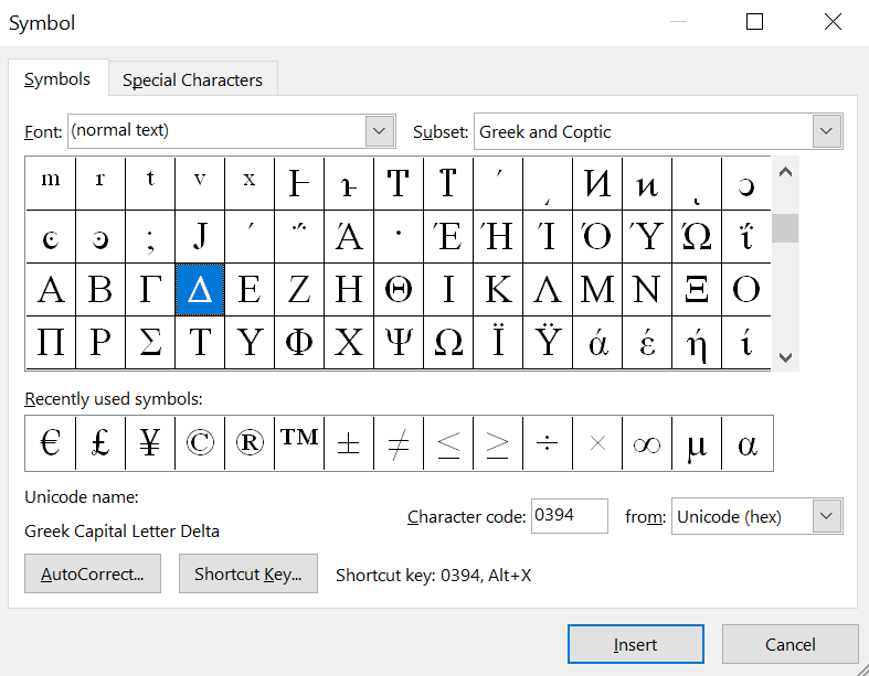 Ascii Code for Delta