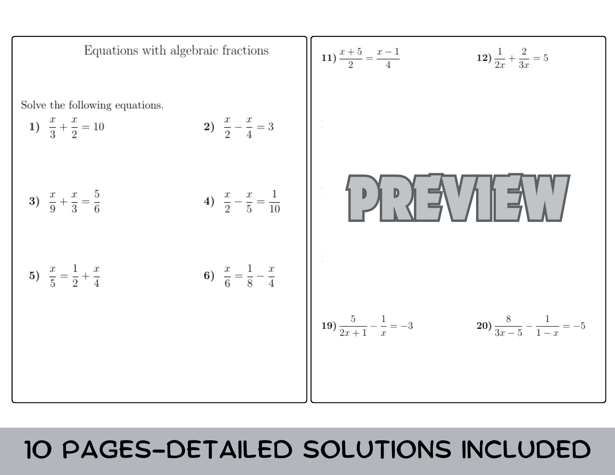 Two Step Equations with Fractions Worksheet