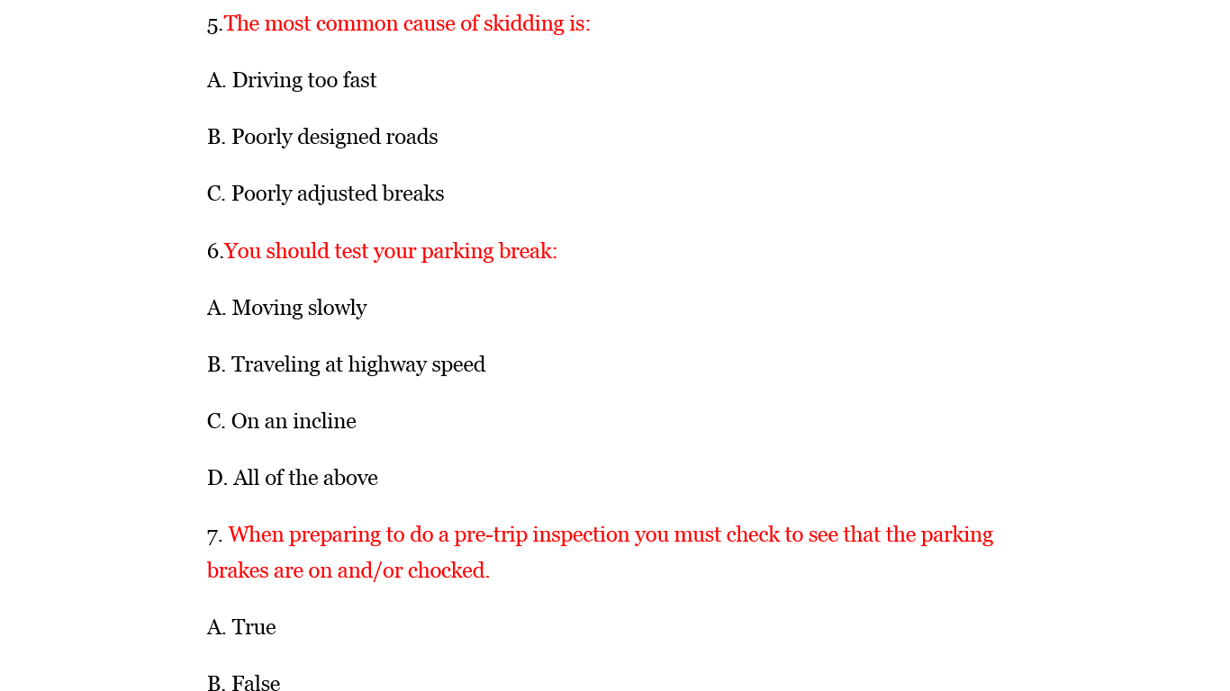 Texas Cdl Test Questions and Answers Printable Pdf