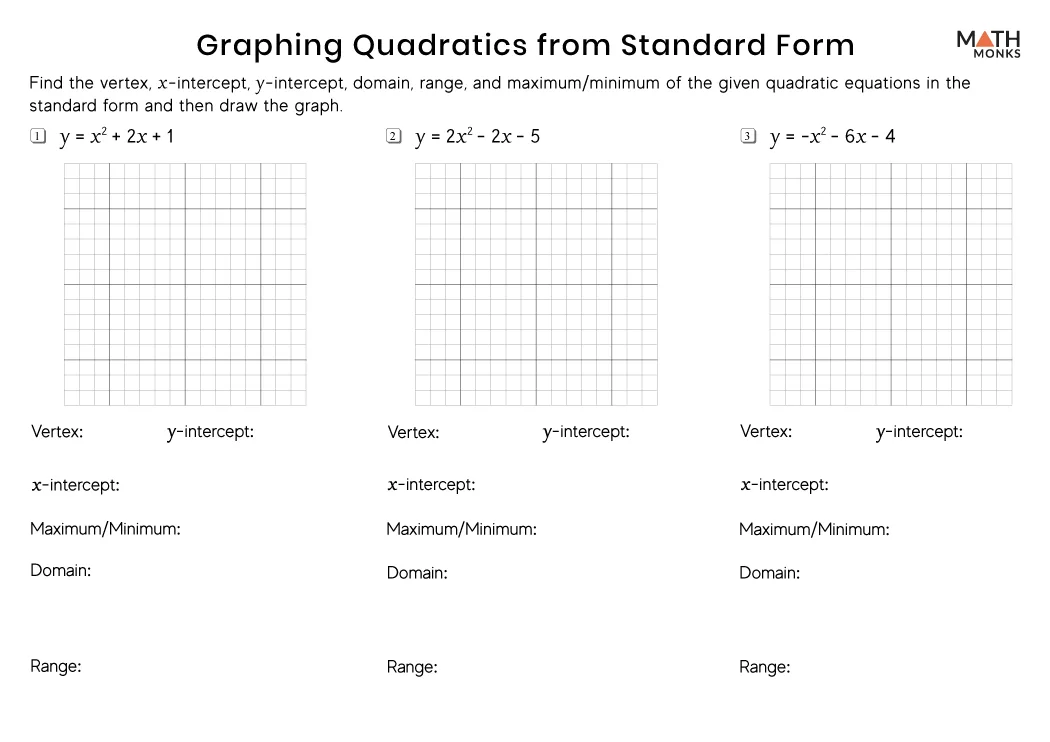 Worksheet Graphing Quadratics from Standard Form