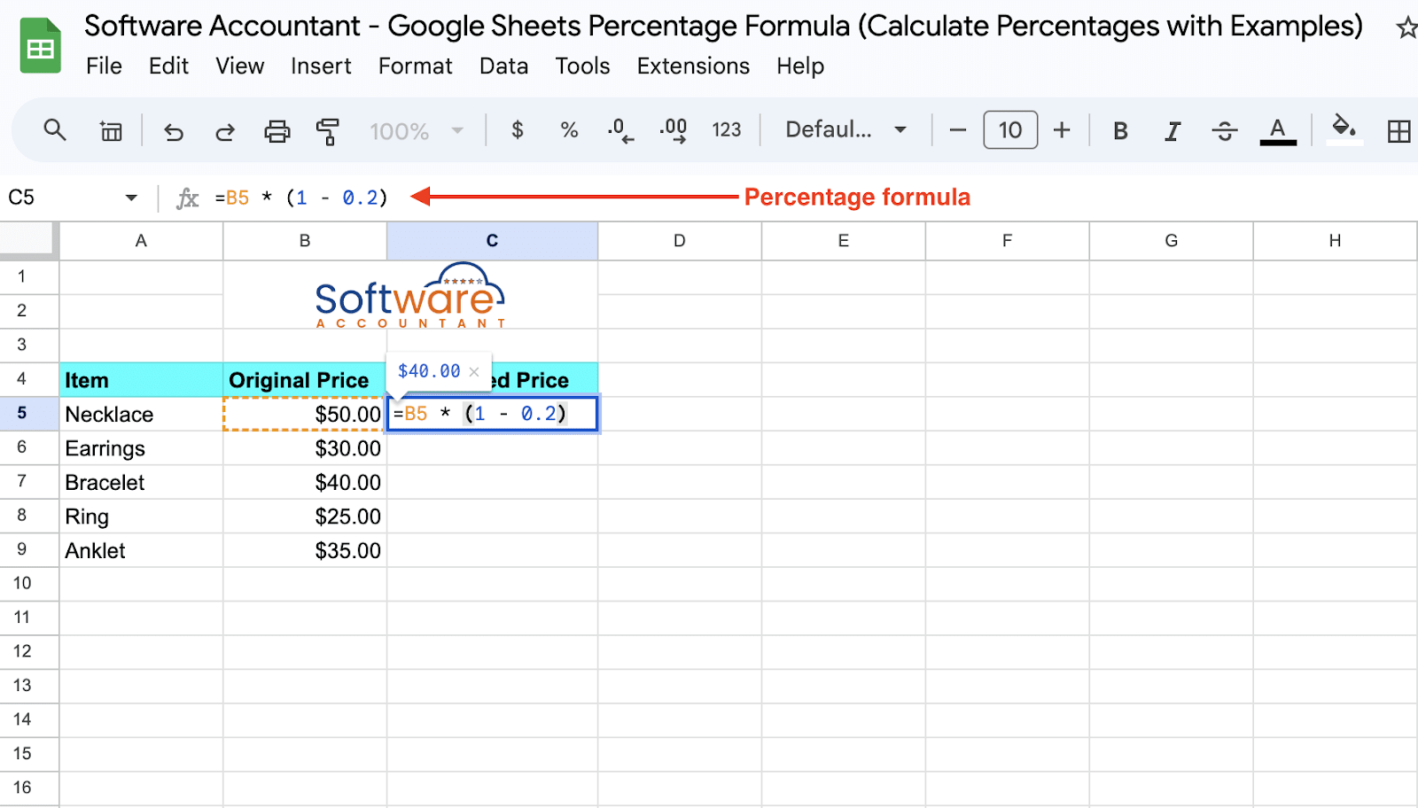 Percentage Formula Google Sheets