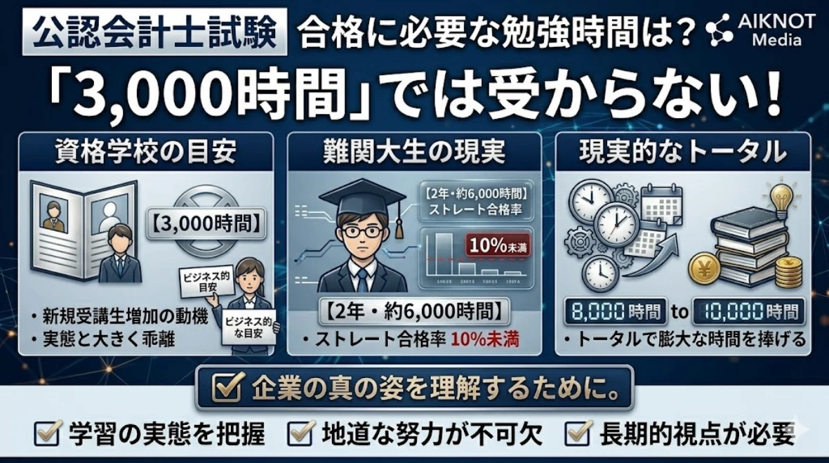 公認会計士の勉強時間3000時間は嘘？社会人が最短合格する科目別戦略を徹底解説