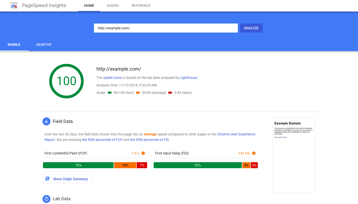 Google Website Speedtest