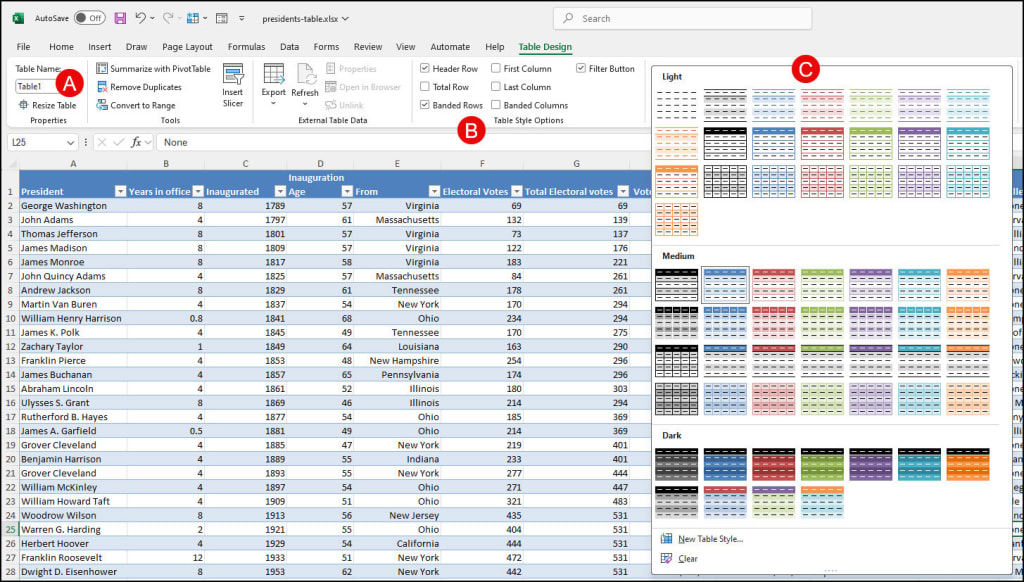 Building Tables in Excel